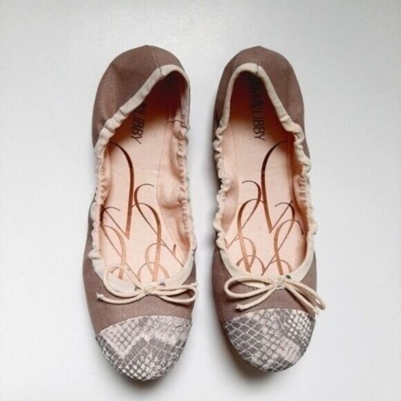 SAM & LIBBY Ballet Flat Shoes Taupe Cream Snake Toe Sz 9 - Picture 2 of 7